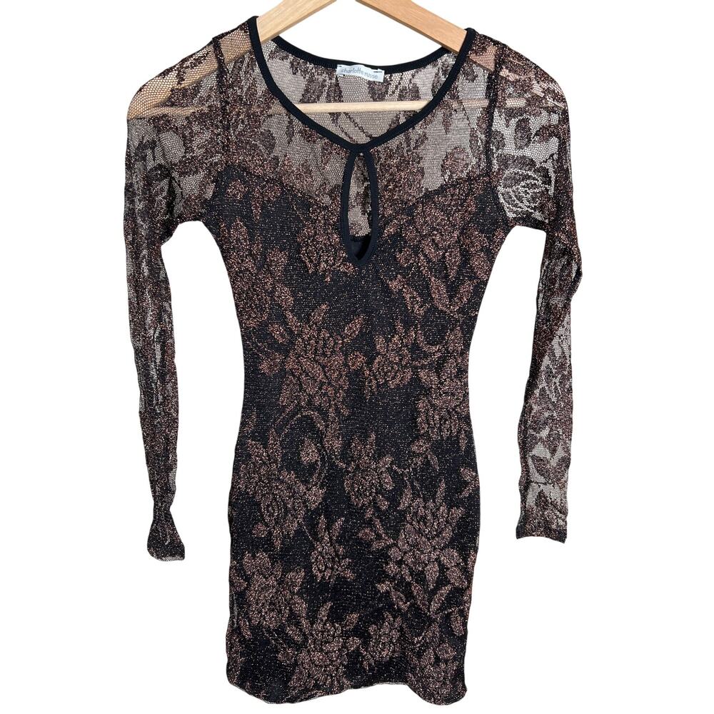 Y2K Charlotte Russe XS Black Lace Mesh Long Dress Longsleeve